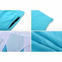 Pantalones cortos de natación para hombres de secado rápido con bolsillos con cremallera y forro de malla - Celeste - Ver 4