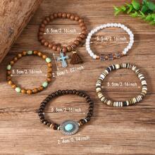 Set de 5 pulseras de mujer con estilo bohemio - Colgantes elegantes con cruz, flores y cuentas, accesorio de moda diario