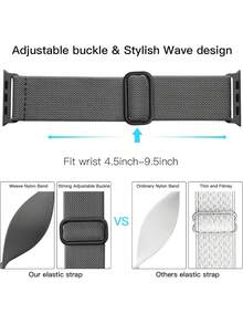 尼龙表带，兼容 38mm、40mm、41mm、42mm、44mm、45mm、46mm、49mm 表盘。柔软、透气、弹性尼龙表带。兼容 Series Ultra/11/10/9/8/7/6/5/4/3/SE。男女皆宜的运动休闲表带。佩戴舒适。 - 太空灰 - 查看 3