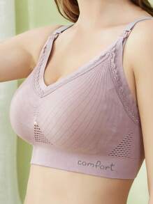 Soutien-gorge de maternité sans couture et sans fil violet avec attache avant, lingerie d'allaitement rassemblante