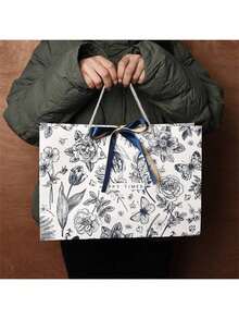 10pcs Assorted Print Paper Gift Bags, Cross-Border Packaging Bags, With Ribbon For Holiday Gifting. Clothing Paper Carrier Bags (2 Styles Randomly Sent, As Shown In Photos 1-6) - متعدد الألوان - مشاهدة 6