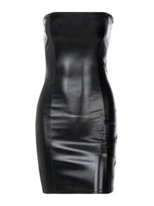 Women Sexy Tube Top Dress Sleeveless Backless Slim Elastic PU Leather Black Mini Dress Hip Tee Skirt