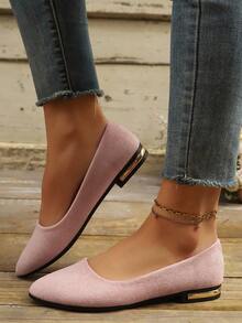 女士平底乐福鞋，尖头一脚蹬鞋，软底低跟休闲防滑工作平底鞋，时尚粉色轻便透气纯色鞋（如果您脚宽，请选择大一码） - 粉色 - 查看 4