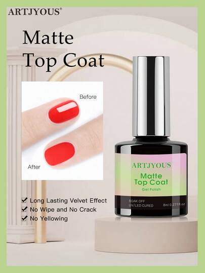 8ml Matte Gel Top Coat, Nail Strengthener, Matte Finish, High Gloss, Soft Touch, Long-Lasting Matte Effect, UV/LED Removable, Suitable For Nail Technicians And Enthusiasts For Home Manicure, Beginner-Friendly Gel Nail Polish, Matte Finish