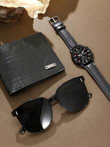 3 件套男士商务时尚钱包 + 时尚石英腕表 + 太阳镜，礼盒套装，情人节/父亲节送给他的完美礼物