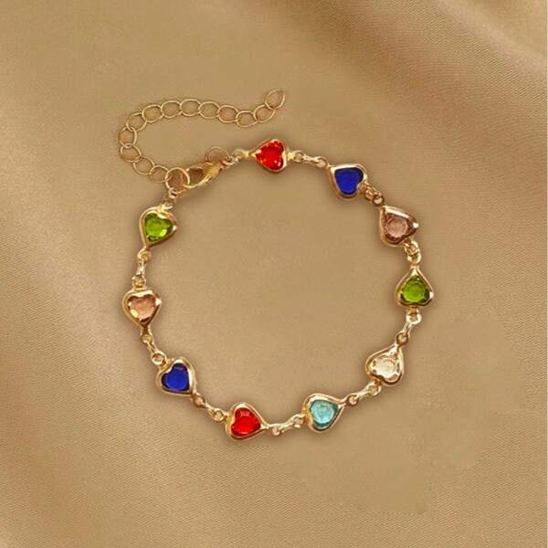 1pc Heart Shape Bracelet With Colorful Rhinestone Beads,Small And Fresh Style(No Box)