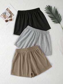 3 Packs Solid Elastic Waist Knotted Relaxed Athletic Shorts - Light Grey - View 3