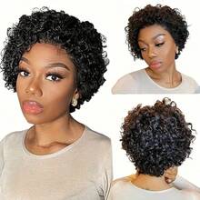 13x1 Lace Front Short Curly Pixie Cut Wig - 150% Density, Natural Hair Bob For Women, Stylish And Versatile For All Ethnicities, Casual Wig | Natural Hairline Wig | Lace Frontal Wig - Natural & Black - View 7
