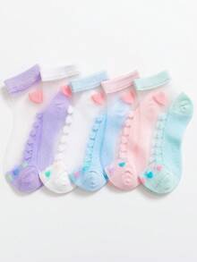 5 Pairs Simple Heart Pattern Lace Trim Kids Socks - Multicolor - View 9