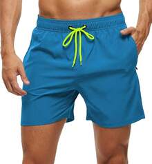 Shorts de baño para hombre de secado rápido con bolsillos con cremallera y forro de malla - Azul pavo real - Ver 1
