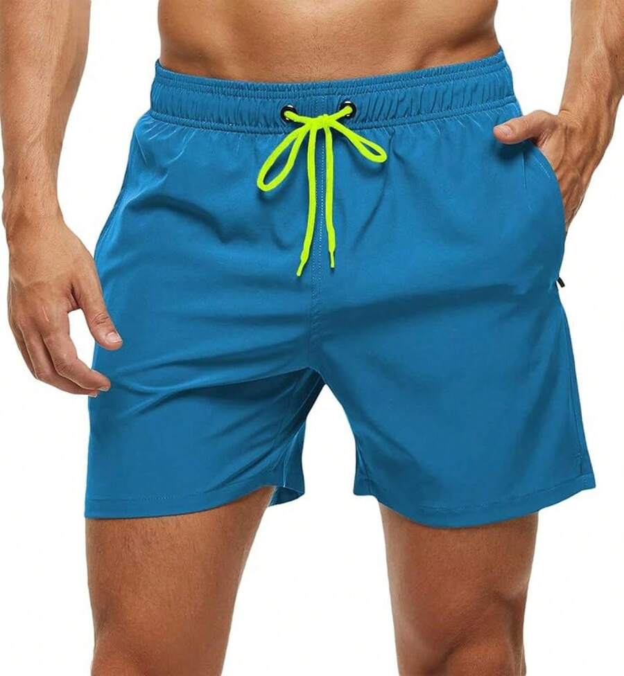 Shorts de baño para hombre de secado rápido con bolsillos con cremallera y forro de malla - Azul pavo real - Ver 1