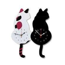 1pc Unique DIY Acrylic Black Cat Wall Clock With Mute Tail - Battery Operated, Silent, Easy To Read, Decorative Timepiece For Living Room, Bedroom, Restaurant, Office, Halloween, Thanksgiving, Easter Decorations School Decor School Surprise Dormitory Decor Back To School
