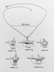 1 件简约时尚个性化不锈钢各种海洋生物吊坠项链，海洋主题适合情侣日常佩戴