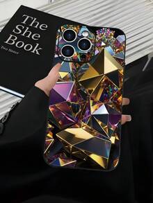 Glamorous Multicolored Geometric Prism - Fashionable, Popular, Personalized Pattern Design Theme Luxury Shockproof Aesthetic Cute Phone Case,Lens Protrusion Protection , Compatible With For IPhone 16/16Plus/16Pro/16ProMax, 15,14, 13, 12, 11 Series,Gift For Easter Day, Christmas Halloween Decoration/Gift For Birthday, Girlfriend, Boyfriend, Friend Or Yourself. - Black - View 7