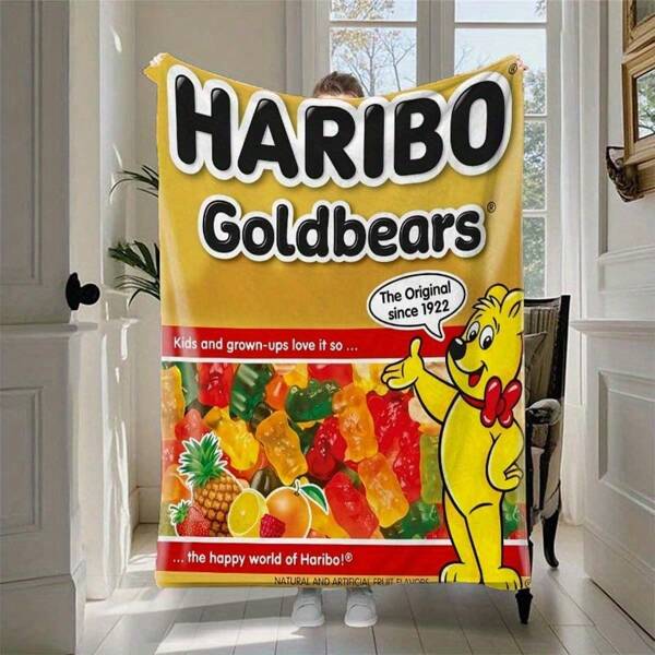 [Soft Touch] Goldbears Flannel Blanket - Soft & Comfortable Polyester, Cartoon Design For All Seasons, Featuring Iconic Characters And Vibrant Graphics, Great For Gifting, Halloween Cartoon Character Blanket, Digital Printed Blanket