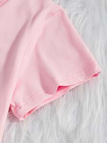 Cute Colorful Gymnastic Girl Dancing Pattern Short Sleeve T-Shirt - Pink - View 4