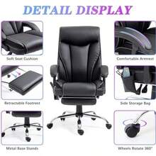 Massage Reclining Office Chair With 7 Points Vibration, Home Office Desk Chair With Footrest & Wheels, 350lb - 黑色 - 查看 4