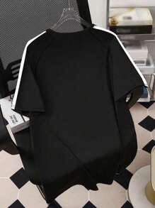 1 pieza Camiseta de manga corta con estampado y contraste de rayas para adolescentes varones, para uso casual al aire libre en primavera/verano/otoño