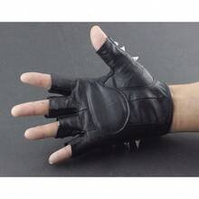 Full Spike Rivet Men Leather Fingerless Gloves Punk Dancing Party EMO Gloves - 黑色 - 查看 5