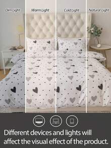 2/3pcs Set, 100% Polyester, Cute Heart Pattern Duvet Cover Set (1 Duvet Cover, 1/2 Pillowcase), Without Filler, Modern Bedding Set Suitable For All Seasons - Multicolor - View 7