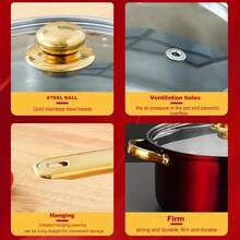 12 Piece Cookware Set Nonstick Pots And Pans Home Kitchen Cooking Non Stick, Classic Design, Glass Cover, Stainless Steel Handle, Includes 16/18/20/22/24/24cm Pots, Red, Dinner For Thanksgiving, Halloween, Christmas, Family Gifts - 紅色 - 查看 8