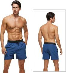 Bañadores para hombres de secado rápido con bolsillos con cremallera y forro de malla - Azul marino - Ver 2