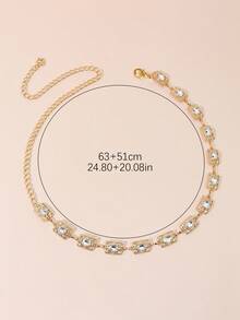 1 件女士金属细腰带，镂空雕刻和大水钻装饰，适合夏季休闲裤和连衣裙 - 金色 - 查看 3