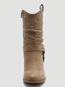 GLOBALWIN Women's Mid Calf The Western Cowgirl Boots Fashion Cowboy Boots For Women Chunky Low Heel Fall Boots Halloween Season - 19yy17 卡其色 - 查看 7