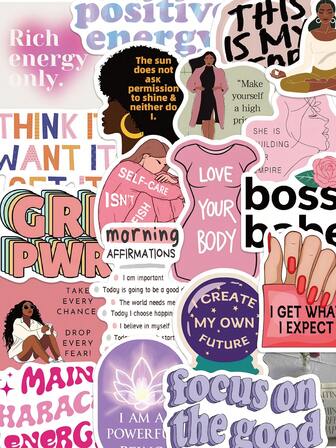 YWWBLD 50pcs Vision Board Stickers Waterproof PVC Gift Cartoon Decoration Scrapbook Laptop Luggage Guitar Water Cup Phone Case DIY Decal