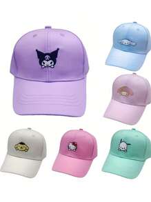 Sanrio 1 Berretto da baseball regolabile Sanrio con ricamo di Hello Kitty Cute, Kuromi, Melody e Cinnamoroll - in poliestere traspirante, cappello protettivo dal sole adatto per tutte le stagioni - ideale come regalo per compleanni e anniversari