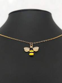 1pc Delicate Rhinestoned Bee Pendant Necklace, Suitable For Women's Everyday Wear