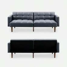 Mopio Aaron 76.8" Couch, Small Futon Sofa Bed, Sleeper, Loveseat, Mid Century Modern Futon Couch, Sofa Cama, Couches For Living Room, Bedroom (Pearl White, Boucle) - Cloud Gray Faux Leather - View 9