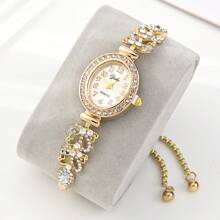 1 pièce Bracelet de montre réglable avec strass multicolores en forme de pétale pour femme, montre quartz avec échelle arabe élégante, convient comme cadeau d'anniversaire