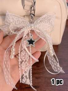 Y2k 可爱简约时尚串珠珍珠蝴蝶结包包吊坠，闪耀炫彩光芒，蝴蝶结配彩色花朵，DIY纯色蕾丝铆钉珍珠领结吊坠手机壳吊坠，蝴蝶结丝带，多功能DIY钥匙扣/包包吊坠套装，适合情侣、女士、女孩和闺蜜日常外出佩戴。节日礼物的理想之选。 - 彩色 - 查看 1