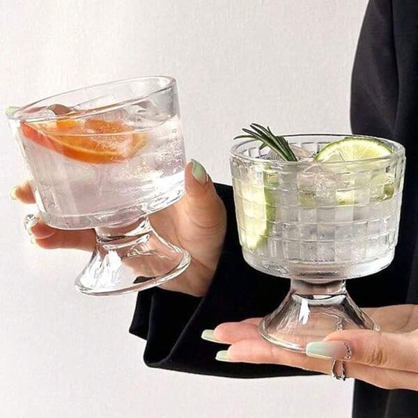 1pc Creative Glass Cup, Transparent Thick Yogurt Pudding Dessert Cup, Ice Cream Cup, Milkshake Cup