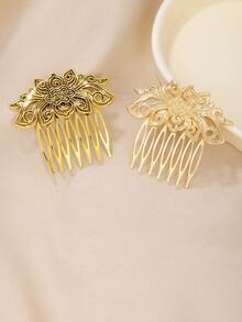 1 件复古镂空金属荷叶发梳，宫廷风格，生日/日常发饰，女士梳子，侧梳