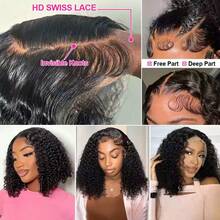 Glueless Put On And Go 13x6 Lace Deep Wave 13x4 Lace Front Wigs Human Hair Pre Plucked With Baby Hair 200% Density HD Transparent Lace Frontal Wigs For Women Human Hair Lace Front Wigs Deep Curly Lace Front Wig No Glue Needed Ready To Go Human Hair Wig - Natural Black - Xem 5