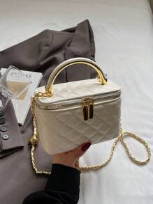 1 pieza Bolso en forma de caja con patrón de rombos de la marca BEIKAMU, monedero para maquillaje, elegante bolso bandolera con cadena para el hombro
