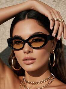 一副女士亚克力休闲复古椭圆形时尚黑色眼镜，适合度假、外出和日常佩戴，学院风猫眼造型，是返校季的理想之选。 - 彩色 - 查看 15
