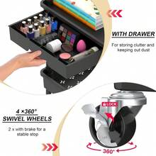 Rolling Practical Cart Storage With Detachable Drawers, Stable And Sturdy Black Rolling Storage Cart With Lockable Wheels, Suitable For Bathroom, Kitchen, Snacks, Crafts, Cosmetics, And Baby Essentials - 三層 - 查看 2