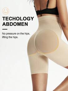 1 pieza Shorts moldeadores sin costuras de cintura alta con control de abdomen y elevación de glúteos para mujer, talla grande