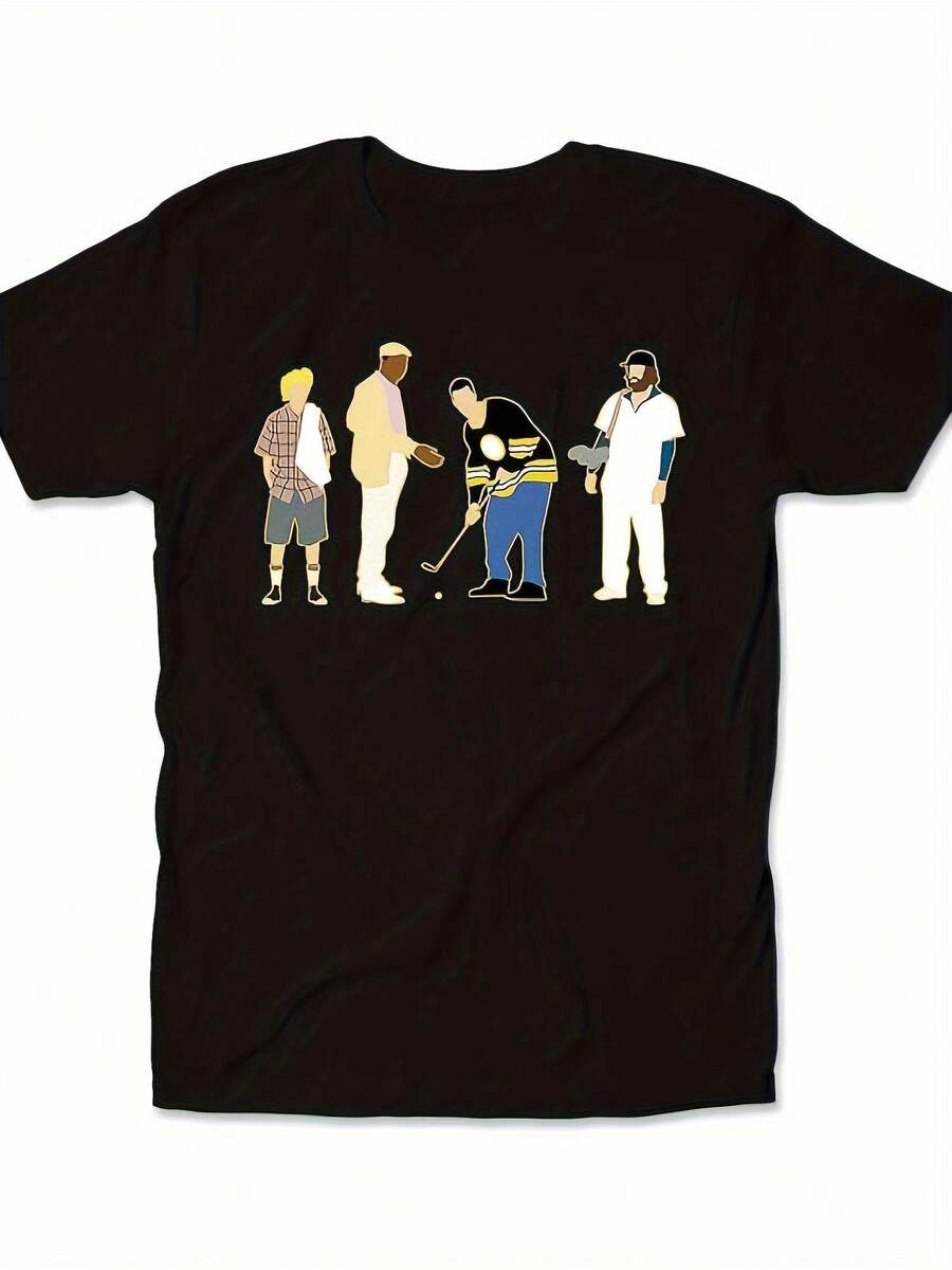 Happy Gilmore 'It'S All In The Hips' Golf Comedy T-Shirt - 100% Cotton, Casual Fit, Heat Transfer Printed, Machine Washable,100% Pure Cotton Short Sleeved Shirt, Suitable For Summer, Loose Casual Round Neck, Men's Letter Printed T-Shirt - 黑色 - 查看 1