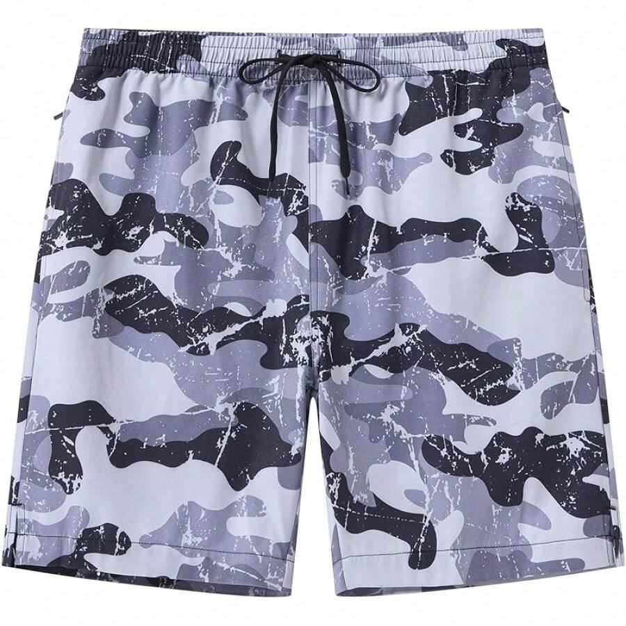 Bóxers de baño para hombre de secado rápido con bolsillos con cremallera y forro de malla - Dk4142 Gris - Ver 1