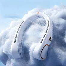 Portable Neckband Fan, 360° Bladeless Cooling Handheld Hands-Free Design, Long-Lasting Battery, 5-Speed Regulation, USB Rechargeable, Unisex Wearable Personal Fan, Suitable For Travel, Office And Outdoor Use - trắng - Xem 7