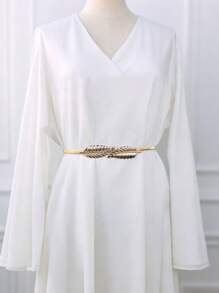 1 pieza Cinturón elástico de cintura ancha con hojas dobles, adecuado para vestidos, ideal para eventos formales de verano y fiestas