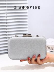 1pc Crystal Decor Evening Clutch Bag For Women, Featuring Gemstone Metal Chain, Shiny Box-Shaped Bag, Perfect For Charming, Bridal Wallet, Wedding, Party, Prom, Nightclub, Birthday Gift, Valentine's Day Gift, Gathering, Crossbody Bag, Handbag, Clutch, Cosmetic Bag