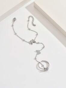 1 件时尚哑光不锈钢蝴蝶结指链手链，优雅法式风格庆祝礼物，适合女性