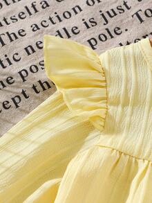 Baby Girl Solid Color Sweet Lovely Crochet 3D Flower Cap Sleeve Casual Dress, Suitable For Outdoor Wear - Yellow - View 5