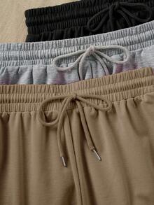 3 Packs Solid Elastic Waist Knotted Relaxed Athletic Shorts - Light Grey - View 4