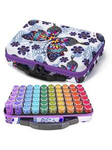 204 piezas Caja de almacenaje y kit de herramientas completo para pintura de diamantes DIY - Bolsa de almacenaje con mariposa, que incluye bandeja de color degradado, bolígrafo rodante, set de bolígrafos para aplicar los puntos, múltiples botellas de almacenaje, embudo, pegatinas, etc. Mejor regalo festivo para principiantes en manualidades y aficiones - Multicolor - Ver 6